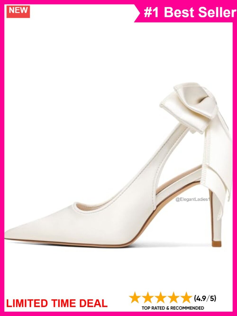 Satin Slingback Heels Pointed Closed Toe Bow Stiletto Pumps for Wedding